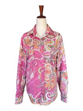 Etro Pink Paisley Poly Snap Up Shirt Overshirt Jacket Windbreaker sz 46 Large
